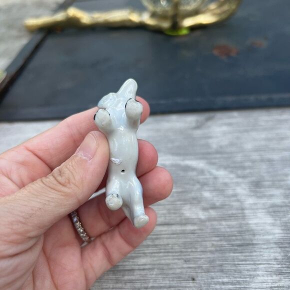 Porcelain Mini Puppy Dog Dachshund Figurine Vintage White W Blue - Picture 8 of 8